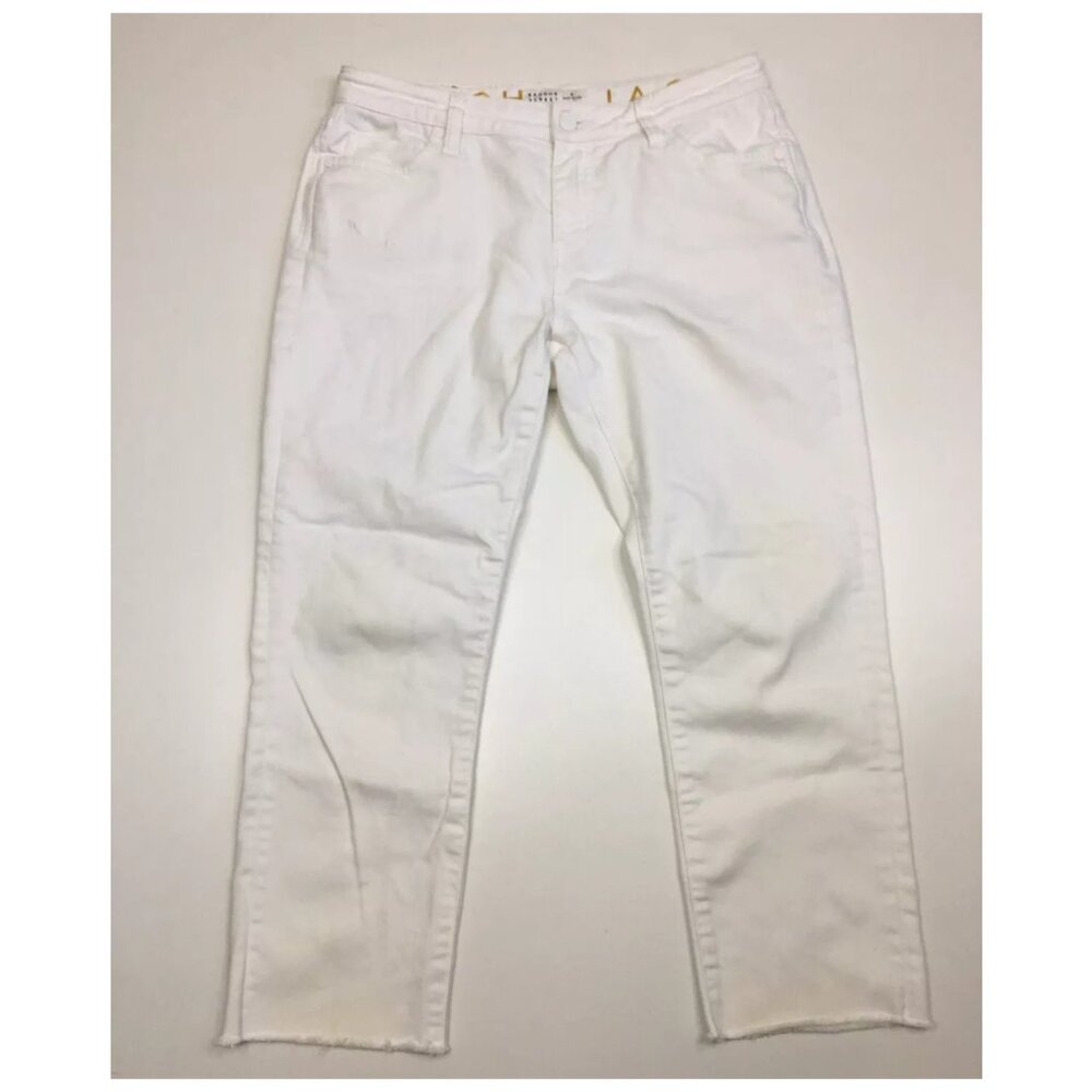 KATE SPADE New York Broome Street White Gold Logo Hardware Fray Hem Ankle Jeans